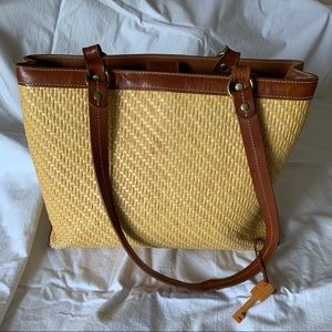 Fossil Woven Straw Purse with Leather Straps